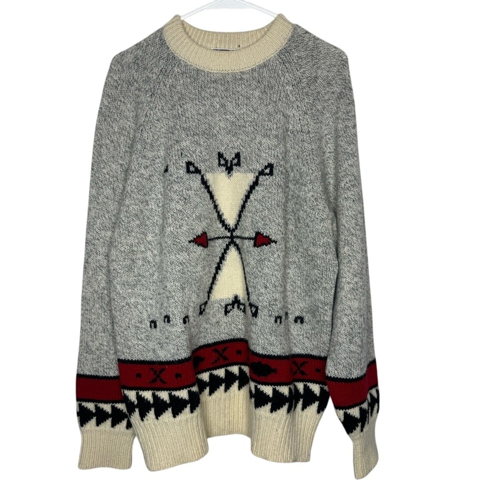 Vintage Lazarus Womens Pullover Sweater M Wool Tribal Aztec Arrow Wool Oversized
